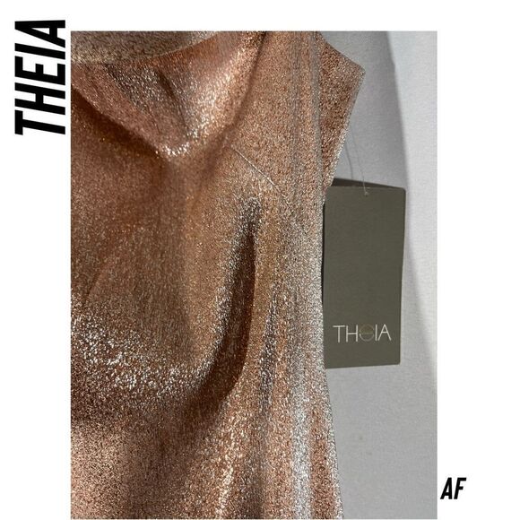 THEIA OFF-SHOULDER GLITTER GOWN IN ROSE GOLD NWT NEW SIZE 6 - Picture 6 of 11